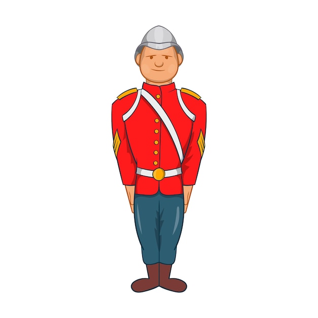 Vector man in a red jacket and metal helmet army uniform 19th century icon in cartoon style on a white background