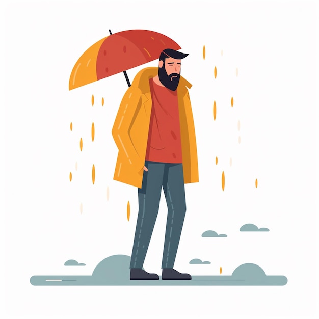 man regen vector illustratie personage cartoon regenachtige persoon weer paraplu straat plat