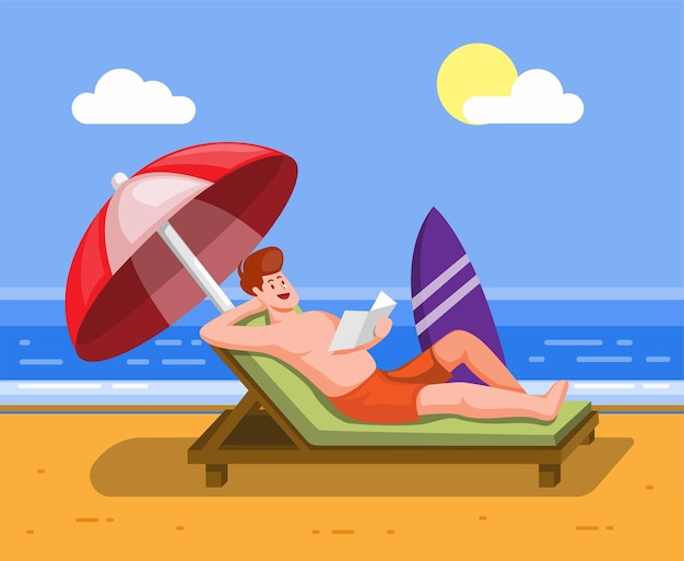 man relax sit in chair sunbathing on beach summer holiday vacation