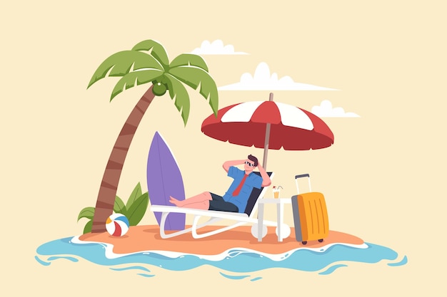 Man relaxing at the beach during summer holiday illustration