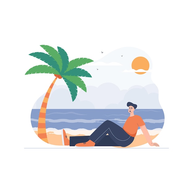 Vector man relaxing at beach