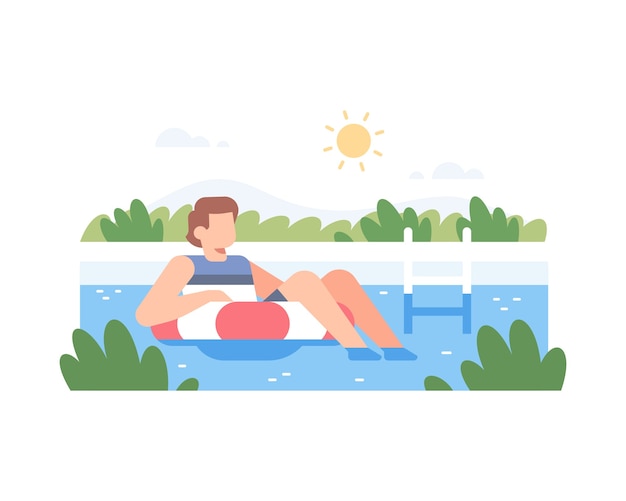 Мужчина расслабляется в бассейне