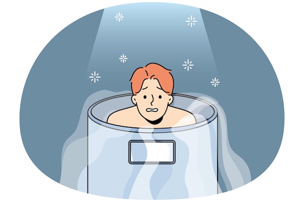 Vector man in reservoir undergo cryotherapy