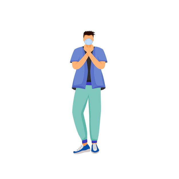 Man in respiratory mask flat design color faceless character