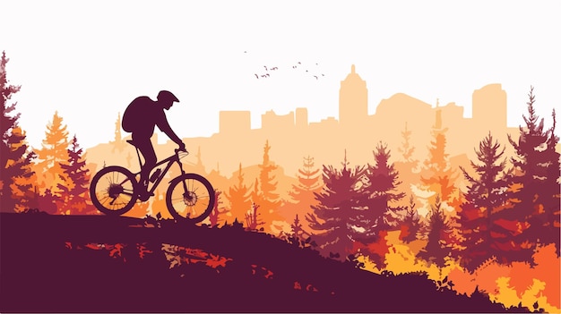 男性が都市風景の前で自転車に乗っています