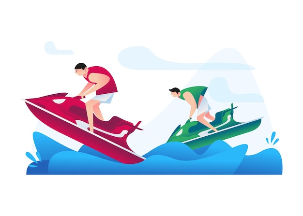 Vector man rides a jet ski vector illustration