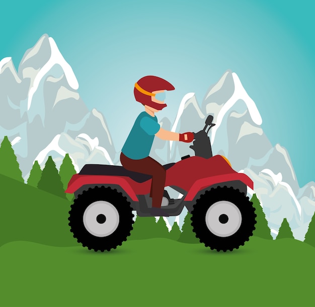 Man riding atv sport landscape background