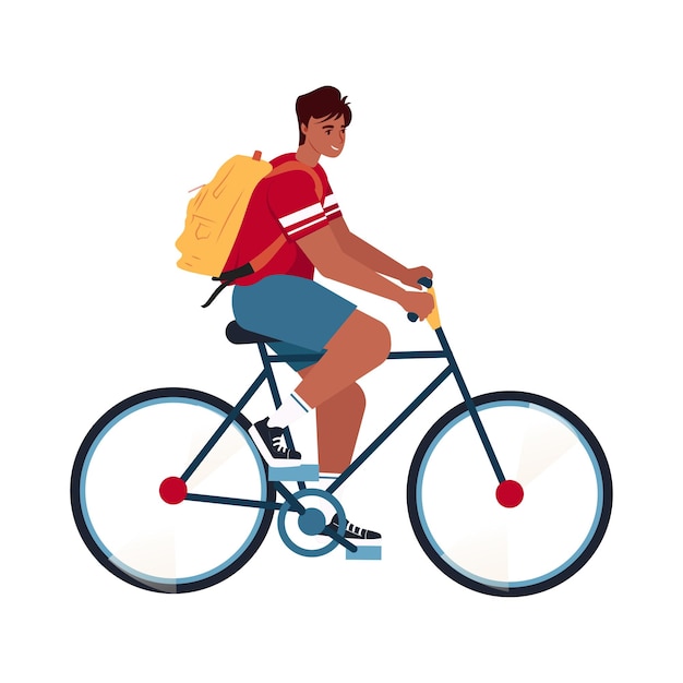 Man riding bicycle. Cyclist. Summer cyclist driving, cycling. Person on bike, eco city transport