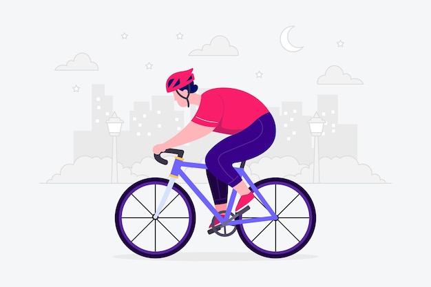 Vector man riding bicycle flat illustration