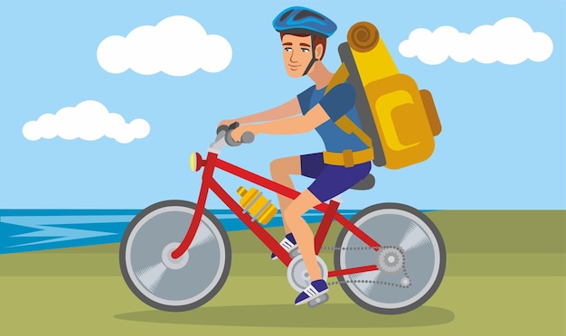 Vector man riding a bicycle flat illustration