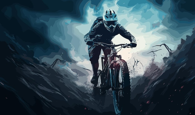 Vector man riding bycicle dramatic cinematic shot action isolated illustration