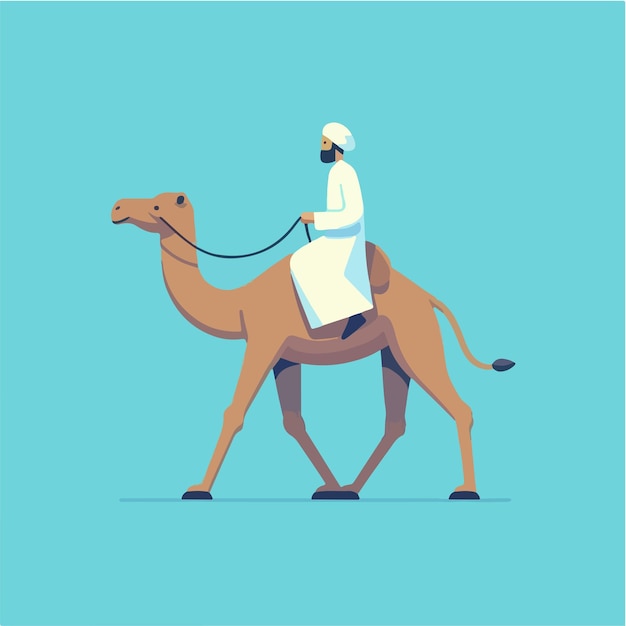 Vector a man riding a camel with a camel in the background