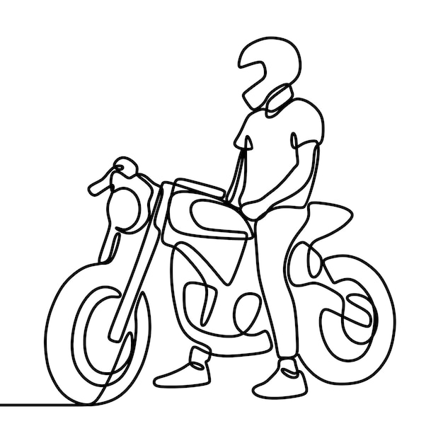 Man riding a classic motorcycle oneline continuous single line art