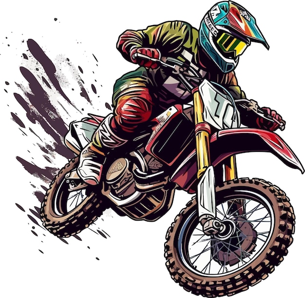 A man riding a dirt bike with a helmet on.