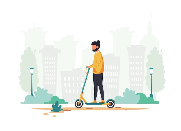 Man riding electric scooter in the city