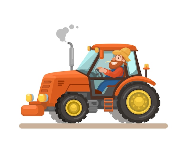 Vector man riding farm tractor vehicle cartoon illustration vector