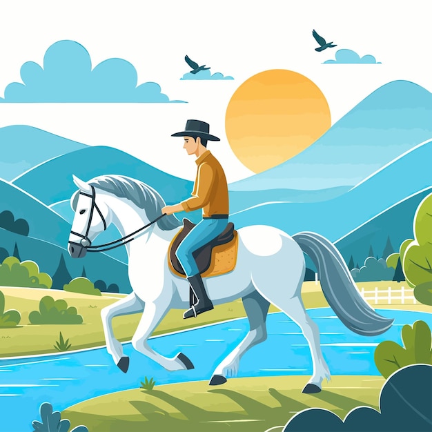 Vector a man riding a horse with a cowboy hat on