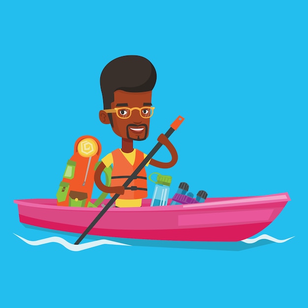 Man riding in kayak illustration.