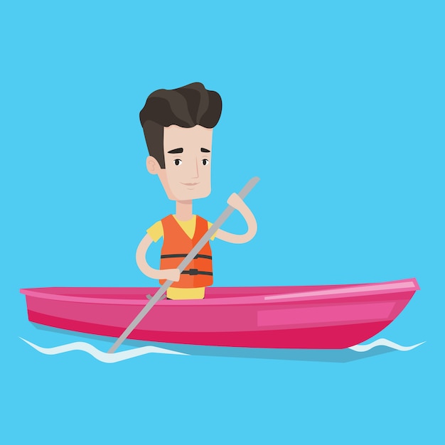 Man riding in kayak vector illustration