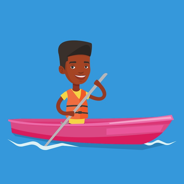 Man riding in kayak vector illustration.