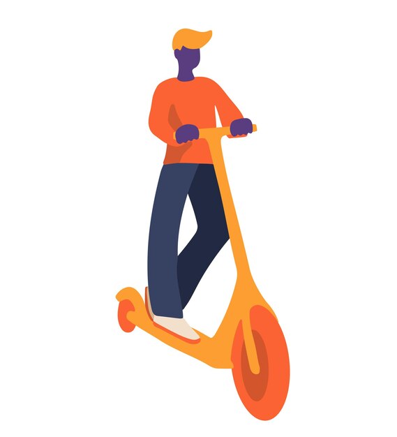 Man riding kick scooter Flat vector illustration in simple abstract style