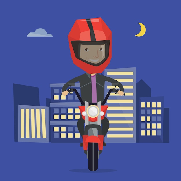 Man riding motorcycle at night   illustration