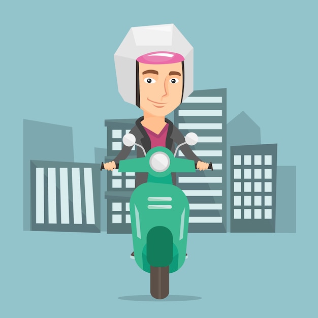 Man riding scooter in the city vector illustration