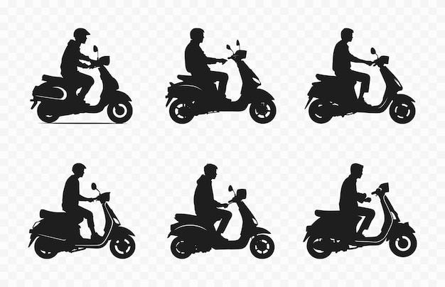 Man Riding Scooter Silhouettes Vector Bundle People Ride Scooter black Silhouette Set