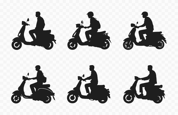Man Riding Scooter Silhouettes Vector Bundle People Ride Scooter black Silhouette Set