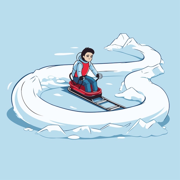 Vector man riding a snowmobile on an ice floe vector illustration