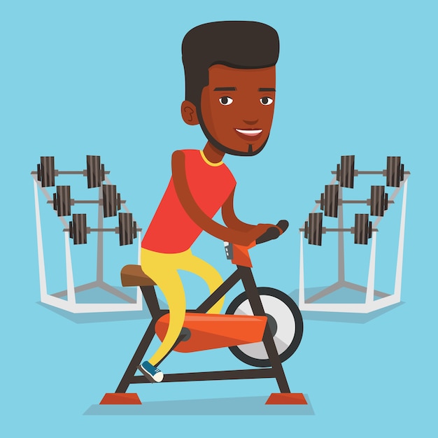 Vector man riding stationary bicycle  .