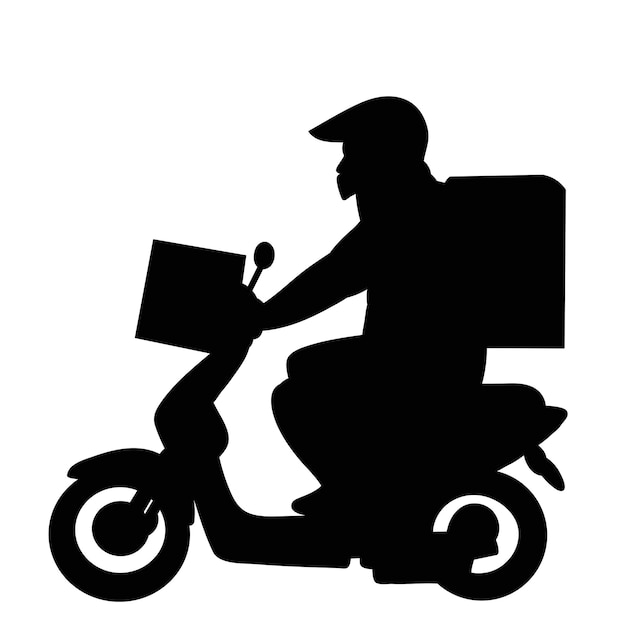 man rijdt een levering scooter silhouet op een witte achtergrond vector