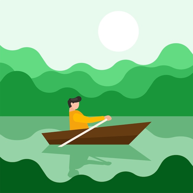 Man Rowing Boat On The River Isolated Background
