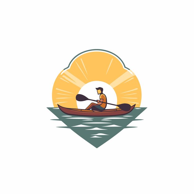 Vector man rowing on a boat on the sunset vector illustration