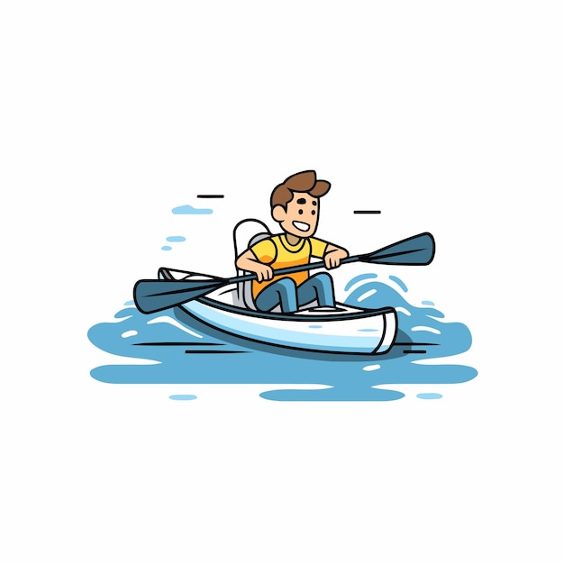 Man rowing on a kayak Vector illustration in cartoon style