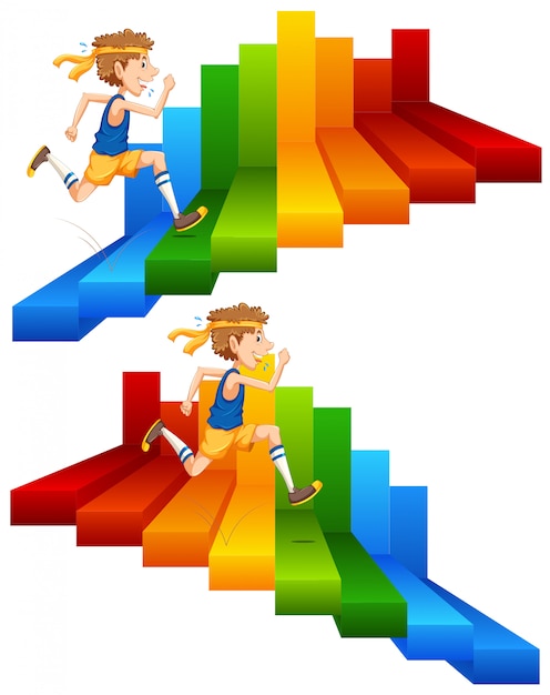 Vector a man running on colourful stair