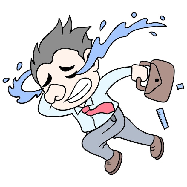 Vector a man running, crying sadly because he was fired from a job, vector illustration art. doodle icon image kawaii.