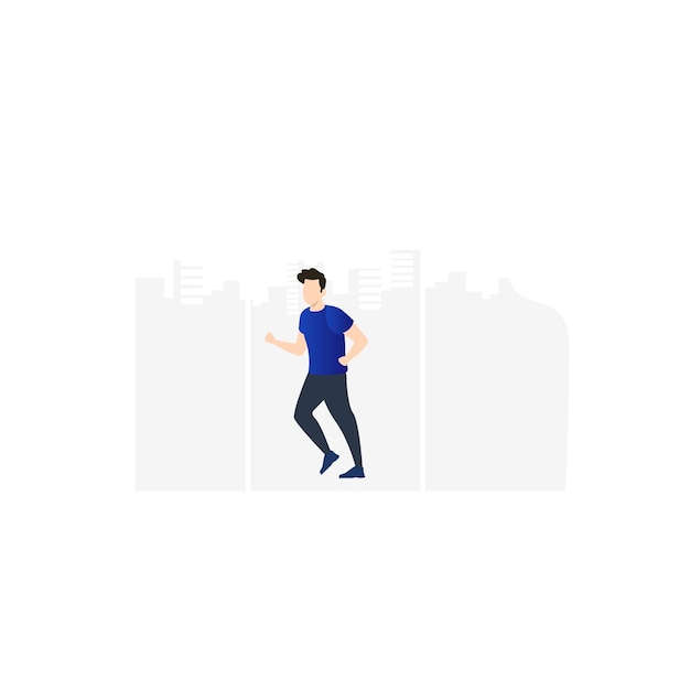 Vector a man running in front of a cityscape.