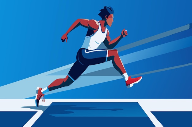 Vector a man running on a track with a blue background