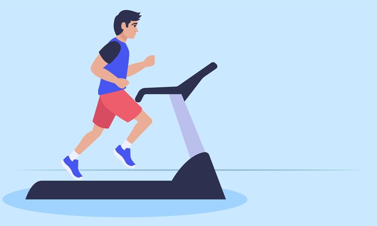 Vector man running on treadmill promoting wellness and healthy lifestyle