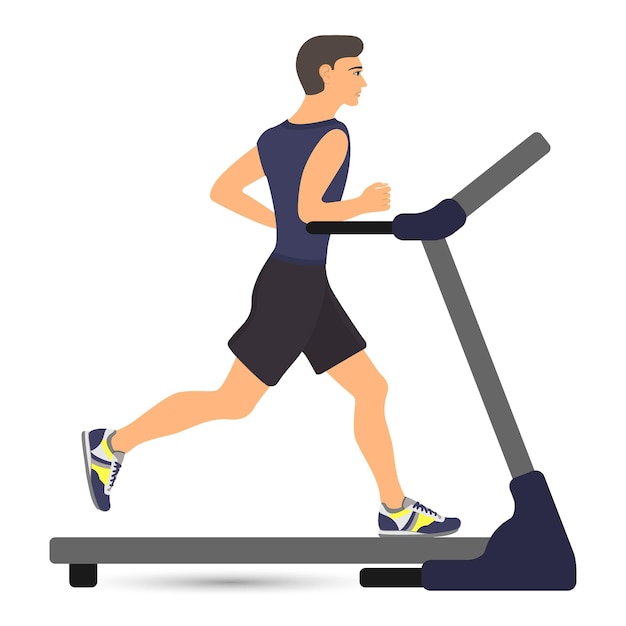 Man running on treadmill Vector illustration in flat style