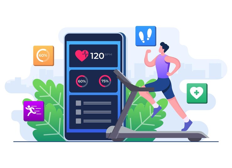 Vector man running on a treadmill
