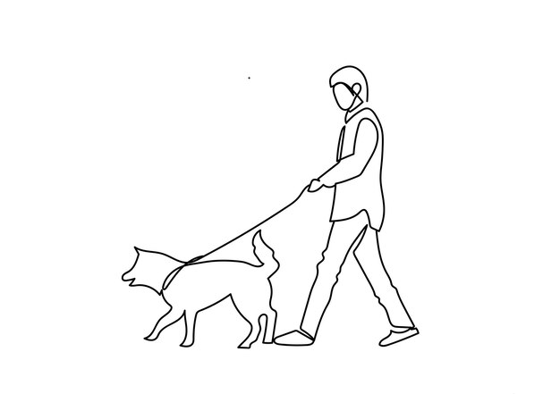 Man running with a dog continuous line drawing