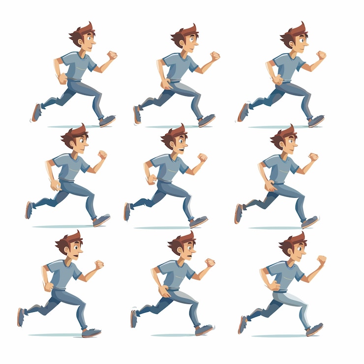 Vector a man running with a pack of pictures of him