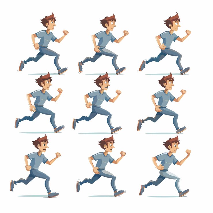 Vector a man running with a pack of pictures of him