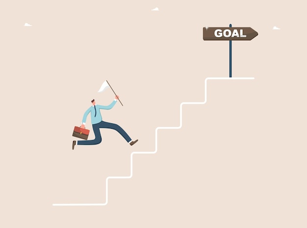 Man runs along steps to goal pointer