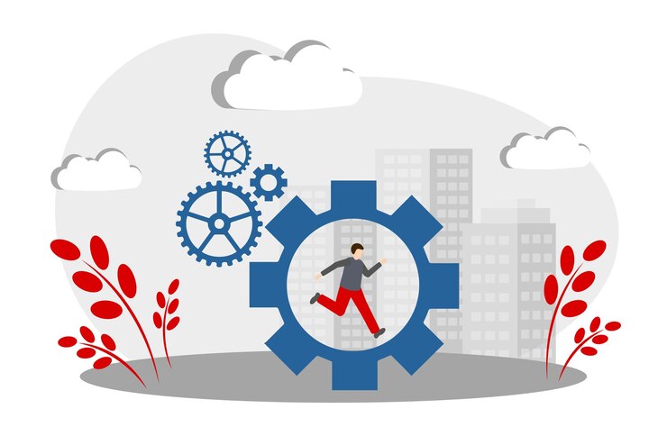 Vector a man runs in a gear the concept of success motivation and career growth