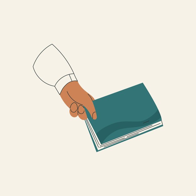 Man's hand holding closed book flat cartoon vector illustration isolated on white background Student arm Education and knowledge concept Swap literature event library day festival