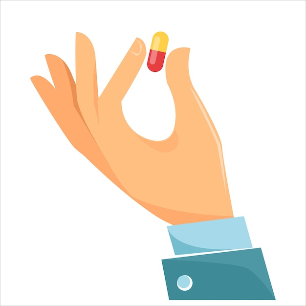 Man s hand holds a pill with his fingers Cure for colds coronavirus