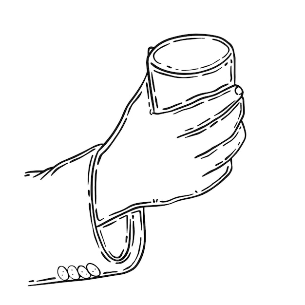 Man's hand met een glas doodle linear